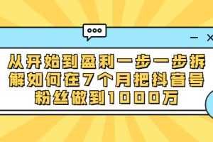 （1837期）从开始到盈利一步一步拆解如何在7个月把抖音号粉丝做到1000万