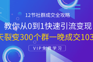 (1433期)12节社群成交全攻略:从0到1快速引流变现,3天裂变300个群一晚成交103万