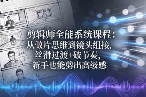 （18260期）剪辑师全能系统课程：从做片思维到镜头组接，丝滑过渡+破节奏，新手也能剪出高级感