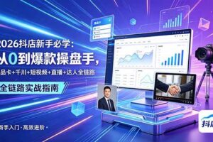 (18944期) 2026抖店新手必学:从0到爆款操盘手,商品卡+千川+短视频+直播+达人全链路